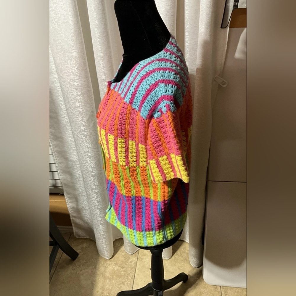 VTG 90s Y2K Michael Simon Knit Rainbow Button Up Shirt Women’s Large - Picture 3 of 6